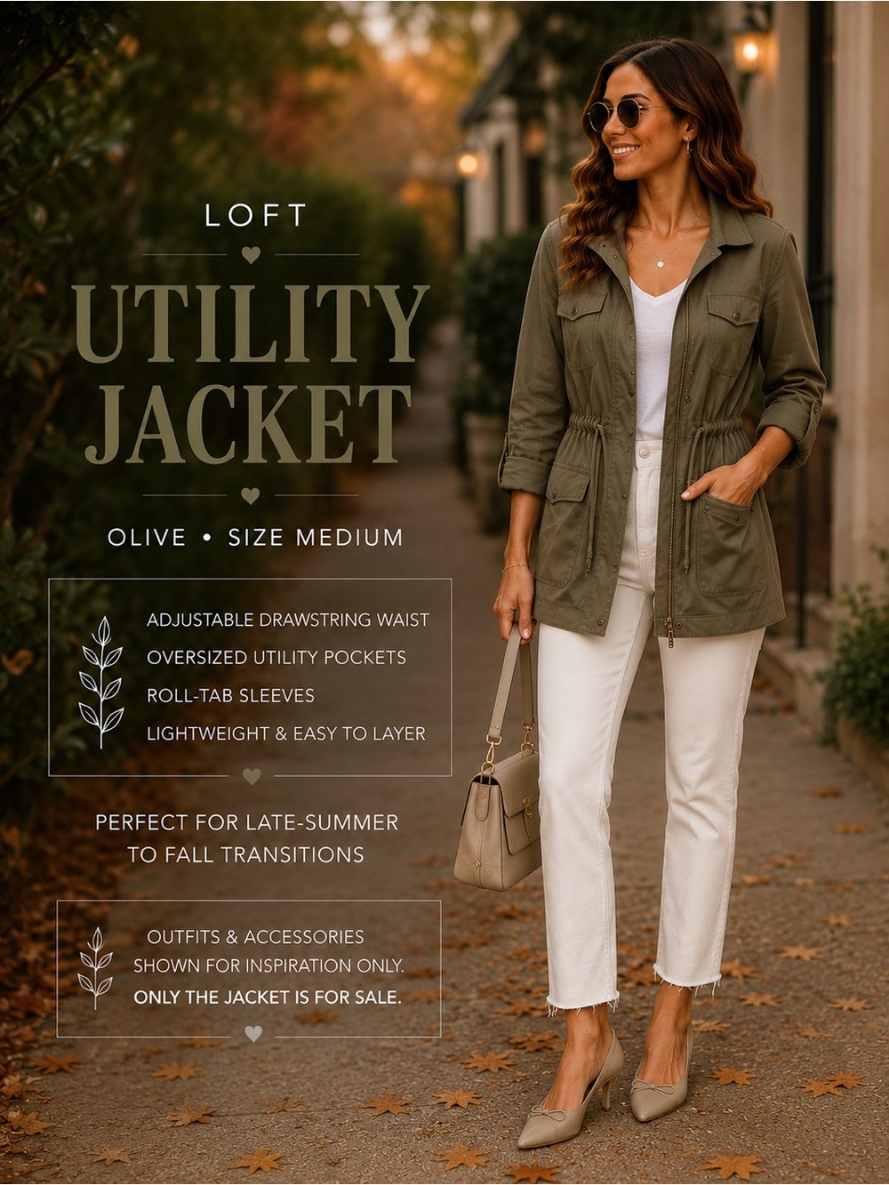LOFT Olive Green Utility Jacket with Drawstring Waist